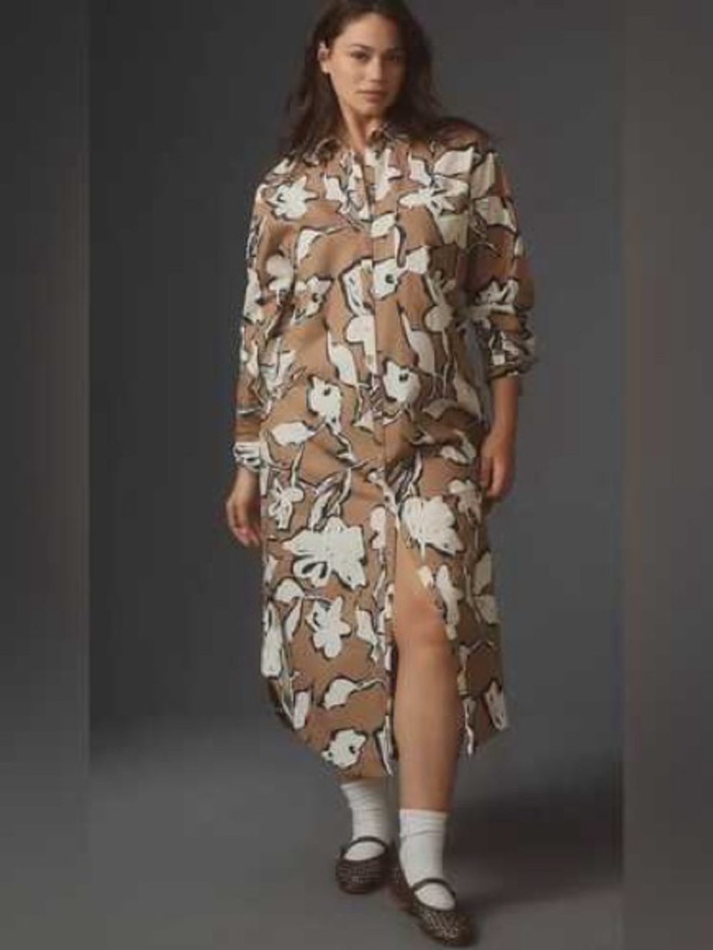 Maeve by Anthropologie Soren Neutral Motif Shirt Dress Size 1X NEW